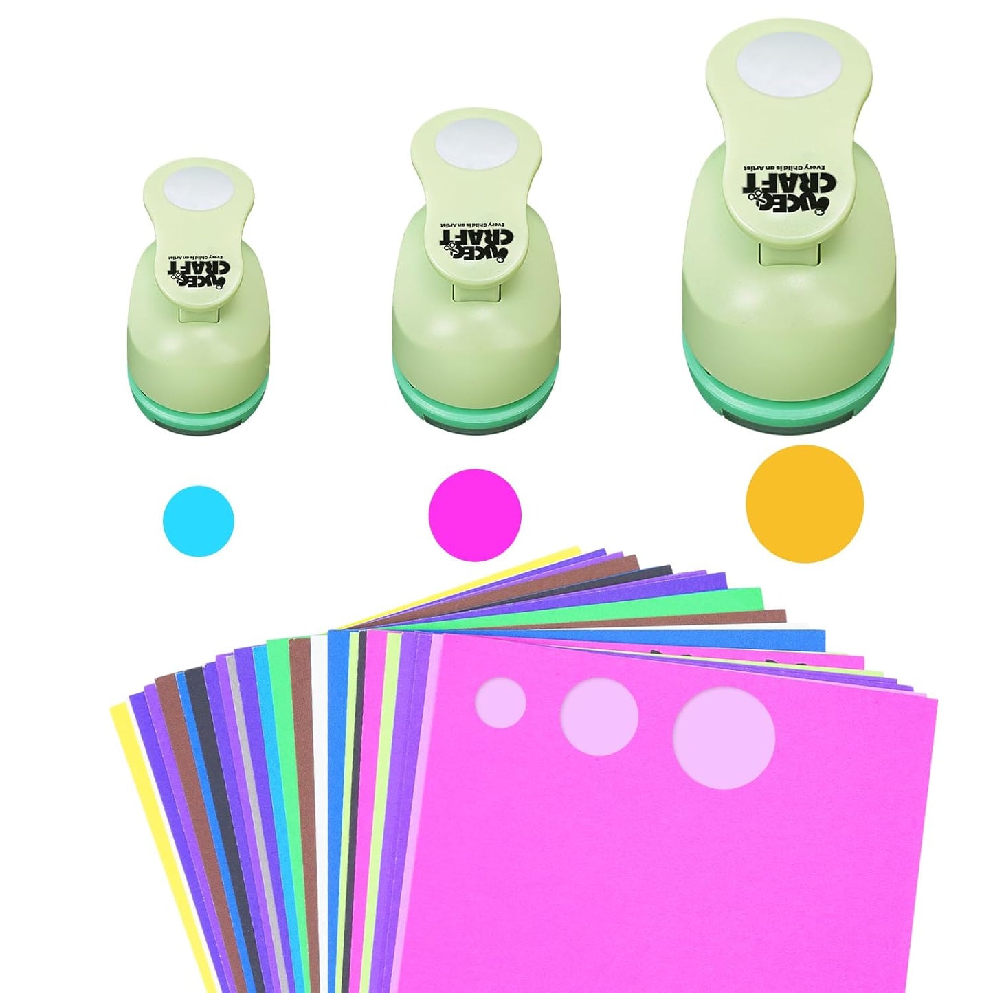 UCEC Circle Cutter, 3 Pcs Circle Puncher, 1 3/8 5/8 Inch Craft Hole Punch with 30 Pcs Colorful Paper, Hole Puncher Paper Cutter for Crafting Card, Making Scrapbook Craft, DIY Office Supplies - Crafty Corner