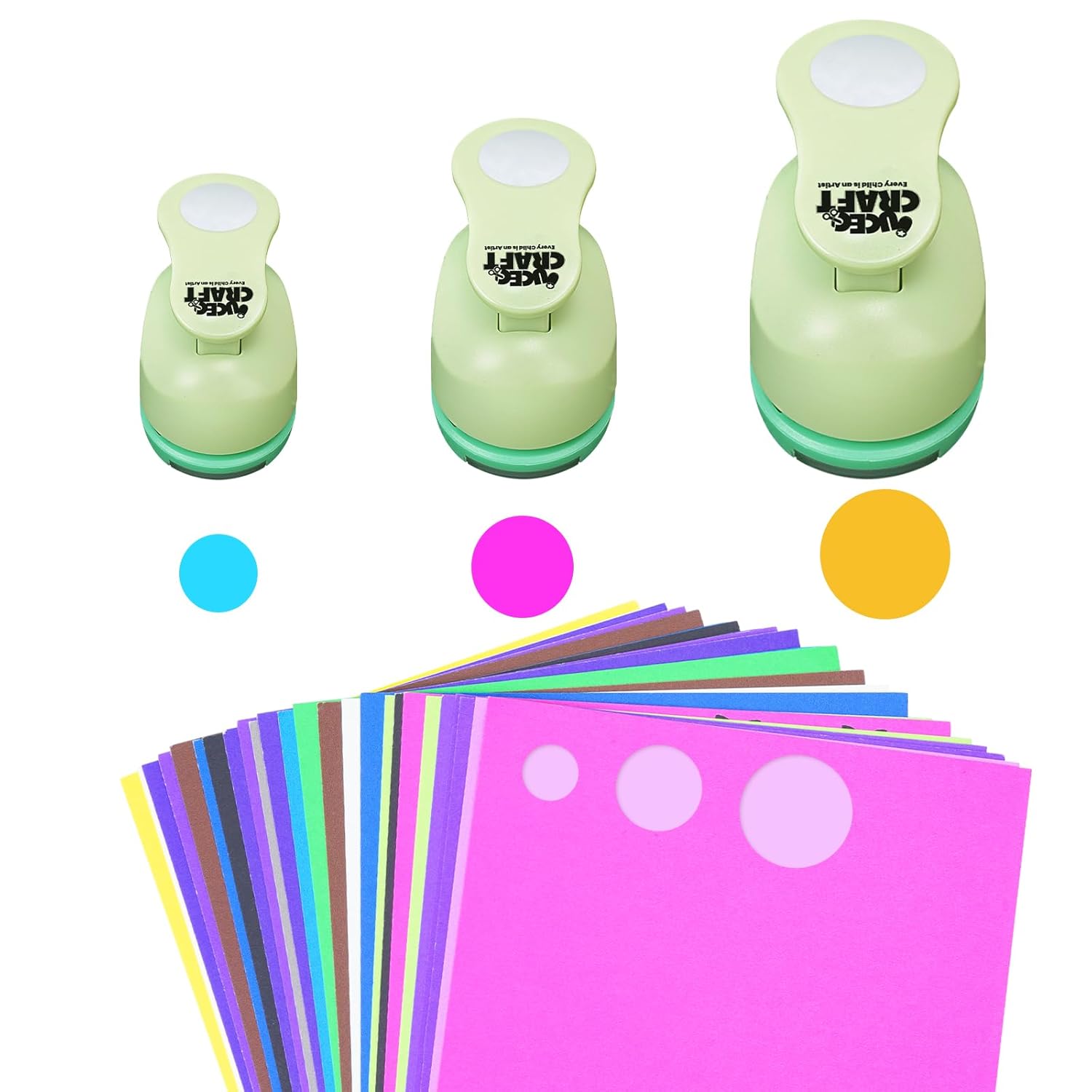 UCEC Circle Cutter, 3 Pcs Circle Puncher, 1 3/8 5/8 Inch Craft Hole Punch with 30 Pcs Colorful Paper, Hole Puncher Paper Cutter for Crafting Card, Making Scrapbook Craft, DIY Office Supplies - Crafty Corner