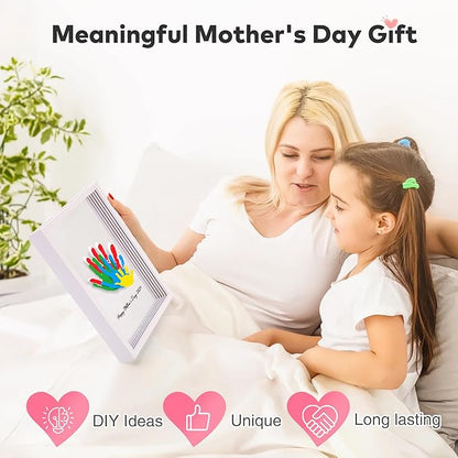 Family Handprint Kit, Hand Prints Keepsake Frame, DIY Craft Gift for New Parents & Mom & Baby, Grandparents, Mother's Day, Father's Day, Adoption Day, Anniversary, 6 Non -Toxic Paints (White)