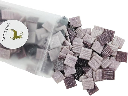 Mosaic Tiles, Bulk Glass Mosaic Pieces, 2x2cm Wavy Square Tiles, Mosaic Kits for Adults, Glass Mosaic Tiles for Crafts DIY Art, Frames, Vases Filler, Home Decor, 410g/14.5oz (Purple)