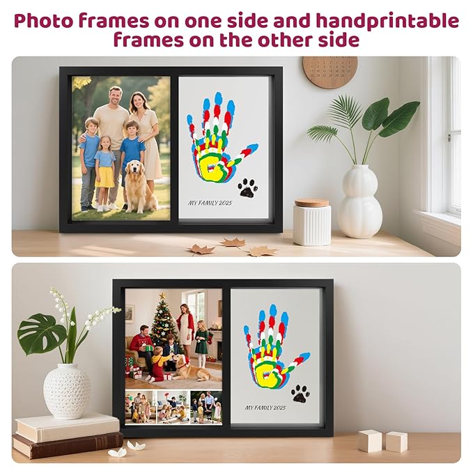 Family Handprint Kit, DIY Baby Hand and Footprint Handmade Keepsake Wooden Frame with 6 Non-Toxic Baby-Safe Paint, Family Gifts Ideas Gift for New Parents, Grandparents, Father's Day, Mother's Day