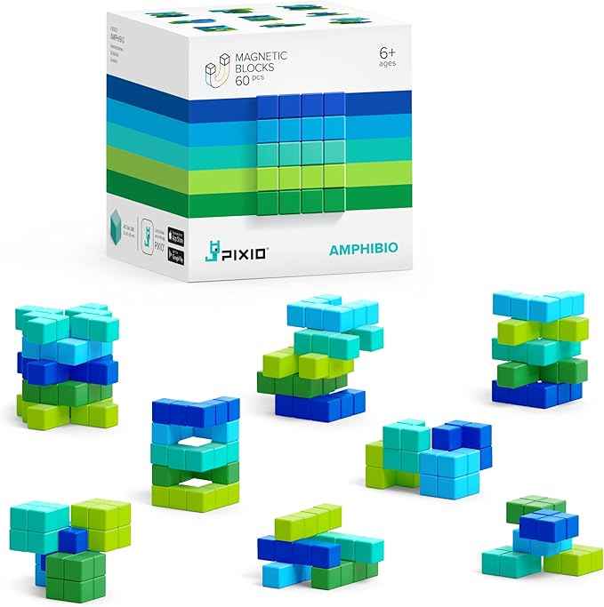 PIXIO Mini Magnetic Blocks Building Toy in The Pixel Art Style with Free App - 5/16" Magnetic Cubes Construction Set - Open Ended Toy - Creativity Toy for Ages 6+, Amphibio
