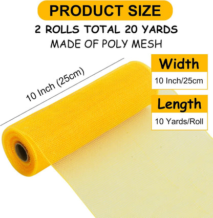 TONIFUL 2 Rolls 10 Inch Yellow Decorative Mesh Ribbbon Rolls, Fabric Mesh for Mesh Wreath Supplies, Front Door Wreath Crafts Tree Decor Christmas NewYears Halloween Decoration (10 yds/roll) - Crafty Corner