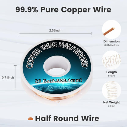 Extra Long 20 Gauge Copper Wire Half Round - 3.0 oz (115 Feet) Conductive Metal Wire for Model Making & Wire Wrapping