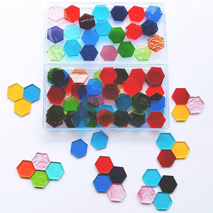 100 pcs Hexagon Transparent Stained Glass Pieces Mosaics Tiles for Crafts Bulk, Hand Precut Mosaic for Stained Glass Bee Honeycombs, Mosaic Kits for Adults