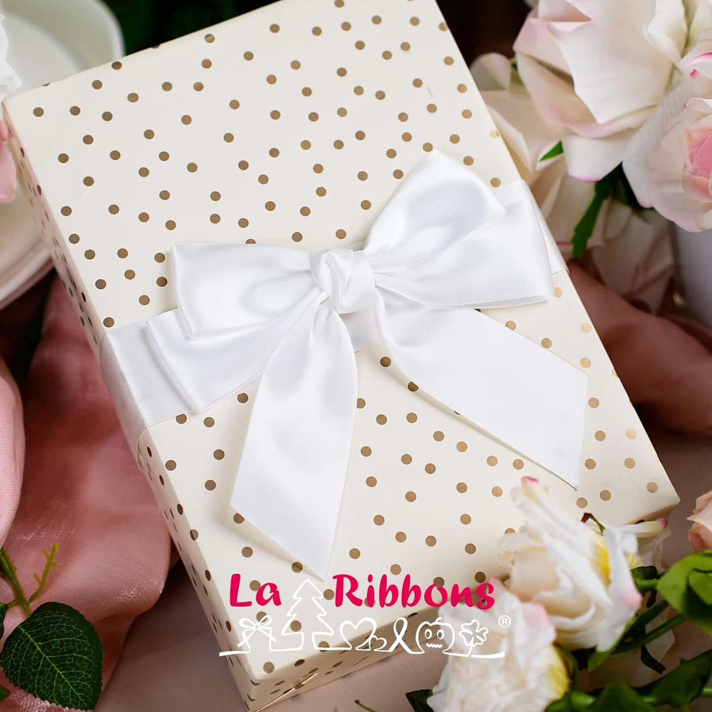 LaRibbons 1 1/2 Inch 50 Yard Double Faced Satin Ribbon,White Satin Craft Fabric Ribbon for Gift Wrapping Floral Bouquets Wedding Party Decoration - Crafty Corner