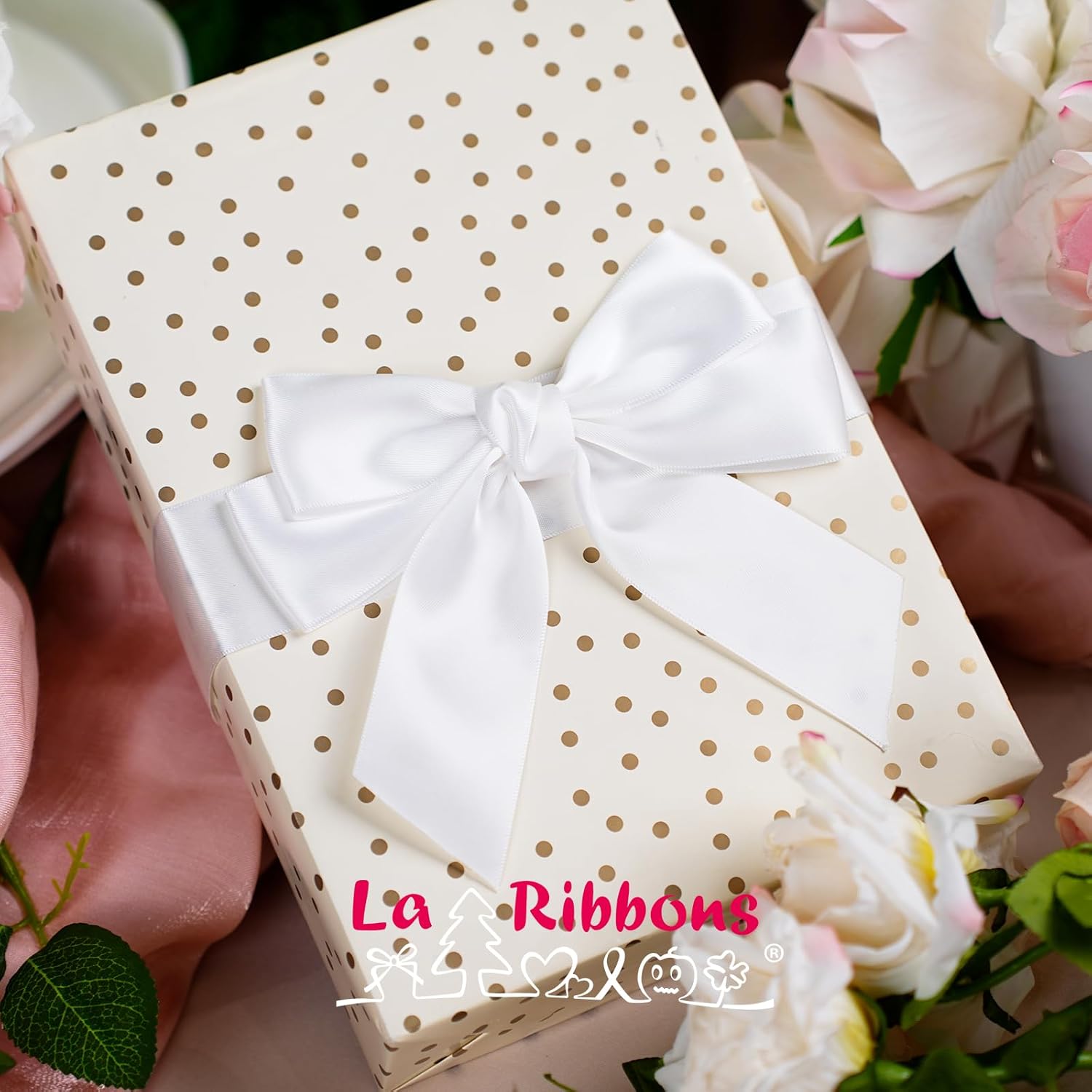 LaRibbons 1 1/2 Inch 50 Yard Double Faced Satin Ribbon,White Satin Craft Fabric Ribbon for Gift Wrapping Floral Bouquets Wedding Party Decoration - Crafty Corner