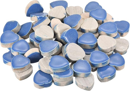 MECCANIXITY 200g Ceramic Mosaic Tiles for Crafts Bulk, Heart Bright Blue Ceramic Tiles for Mosaic Kits Garden Stepping Stone Cup Mat