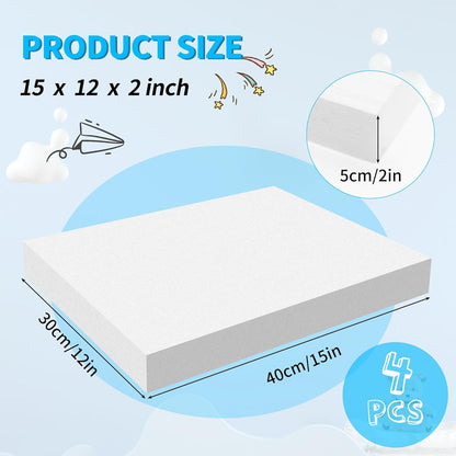 LuckyFoam White 4 Pack 15x12x2 inch Foam Sheets 2 Inch Thick Polystyrene Rectangles XPS Foam Board Craft for Insulating DIY Modeling Art Supplies - Crafty Corner
