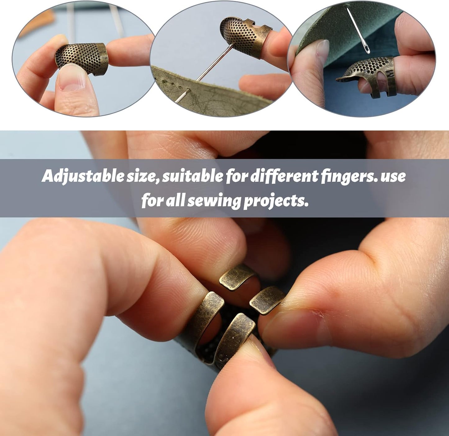 5 Pcs Sewing Thimbles, Adjustable Metal Sewing Thimble Rings, Finger Protector for Hand DIY, Red Bronze Metal Shield, DIY Sewing Tools Accessories, Thimble Ring for Quilting