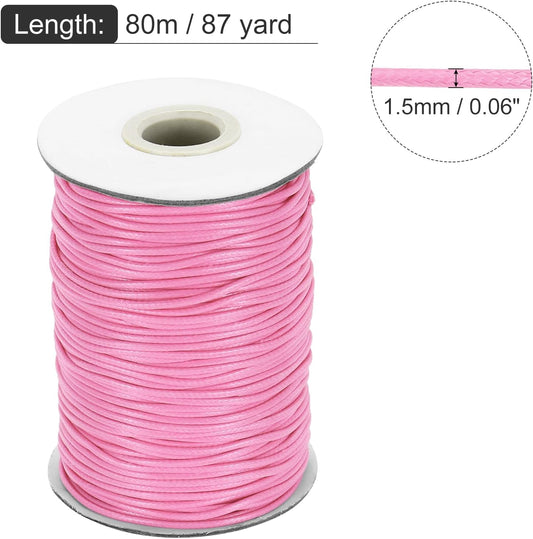MECCANIXITY Waxed Cord 1.5mm Waxed Thread 87 Yard Wax String Leather Cord for Bracelet Making, Necklaces, Beading, Jewelry Making and DIY Crafts(Pink)