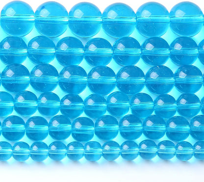 10MM Lake Blue Glass Beads Natural Gemstone Round Loose Stone Beads for Jewelry and Bracelets Making 72pcs 2 Strands 32"