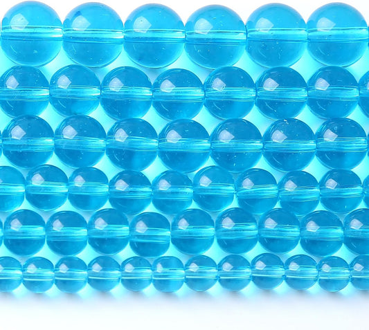 10MM Lake Blue Glass Beads Natural Gemstone Round Loose Stone Beads for Jewelry and Bracelets Making 72pcs 2 Strands 32"