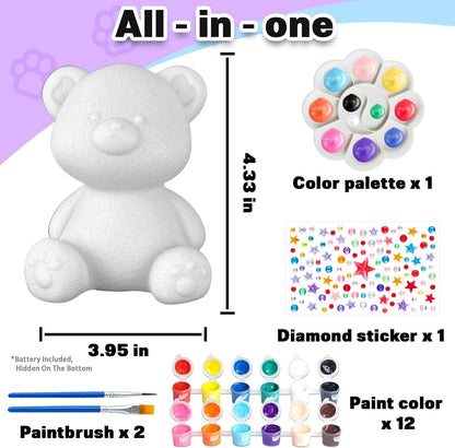 FUNZBO Paint Your Own Bear Lamp Kit - Halloweens Arts and Crafts Supplies Painting Kits for Kids Teens, DIY Night Light Toy for Toddlers Girls Boys Ages 3 4 5 6 7 8 9 10 11 12 13 + Birthday Gifts