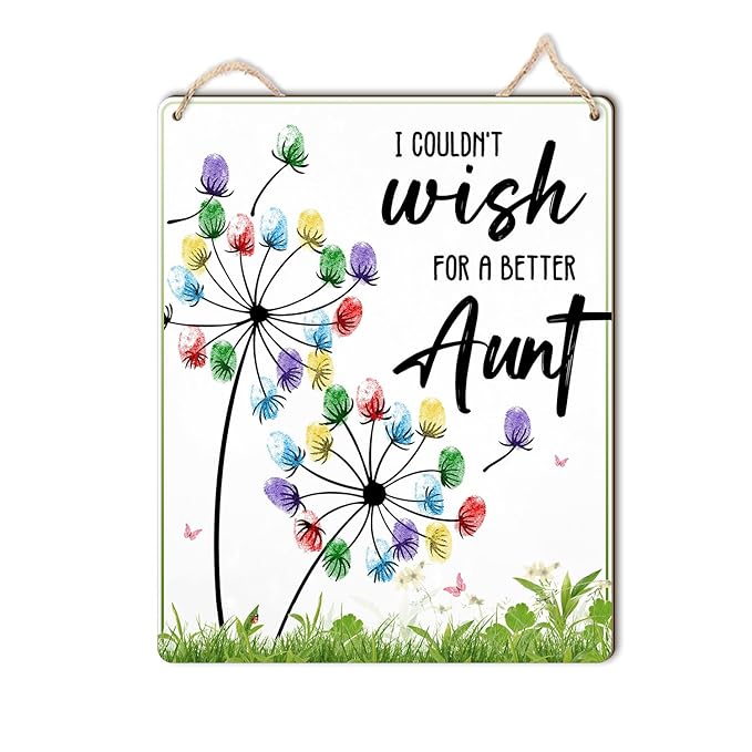 Dandelion DIY Fingerprint Art Hanging Sign, DIY Baby's Fingerprints Hanging Sign Gifts for New Aunt, First Time Auntie with Baby Finger Print Art Craft, Keepsake Gifts for Aunts from Kids Todders