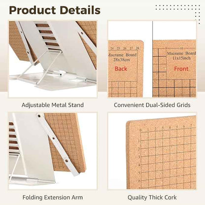 Macrame Board Set 108 Pcs, Dual-Sided Grids, Adjustable Metal Stand And Pins, Includes 7 X 7 In & 11 X 15 In Boards, Ideal For Bracelets, Tapestries & More