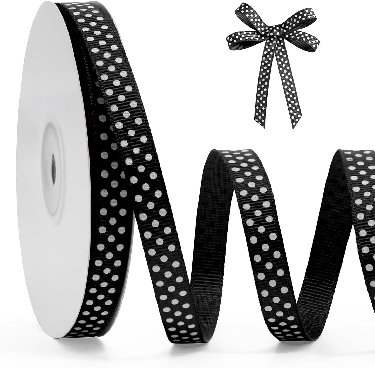 Polka Dot Grosgrain Ribbon 3/8 Inch, 25 Yards Spool Black and White Dot Craft Ribbon for Christmas Gift Wrapping DIY Crafts Hair Bows Wedding Party Decor Sewing and Home Decoration - Crafty Corner