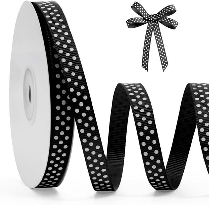 Polka Dot Grosgrain Ribbon 3/8 Inch, 25 Yards Spool Black and White Dot Craft Ribbon for Christmas Gift Wrapping DIY Crafts Hair Bows Wedding Party Decor Sewing and Home Decoration - Crafty Corner