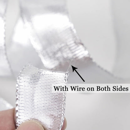 MEEDEE Silver Wired Woven Metallic Ribbon - 1 inch Silver Wired Ribbon for Gift Wrapping, Gift Bows, DIY Crafts, Graduation Baskets, Wedding, Party Decorations (25 Yards) - Crafty Corner