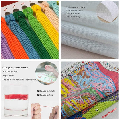 Leczany Cross Stitch Stamped Kit for Adults or Kids - Shining Park Trail | DIY Embroidery Starter Patterns Craft Kit Needlepoint for Beginner | 11CT, 3 Strands | 23.6x13 inches