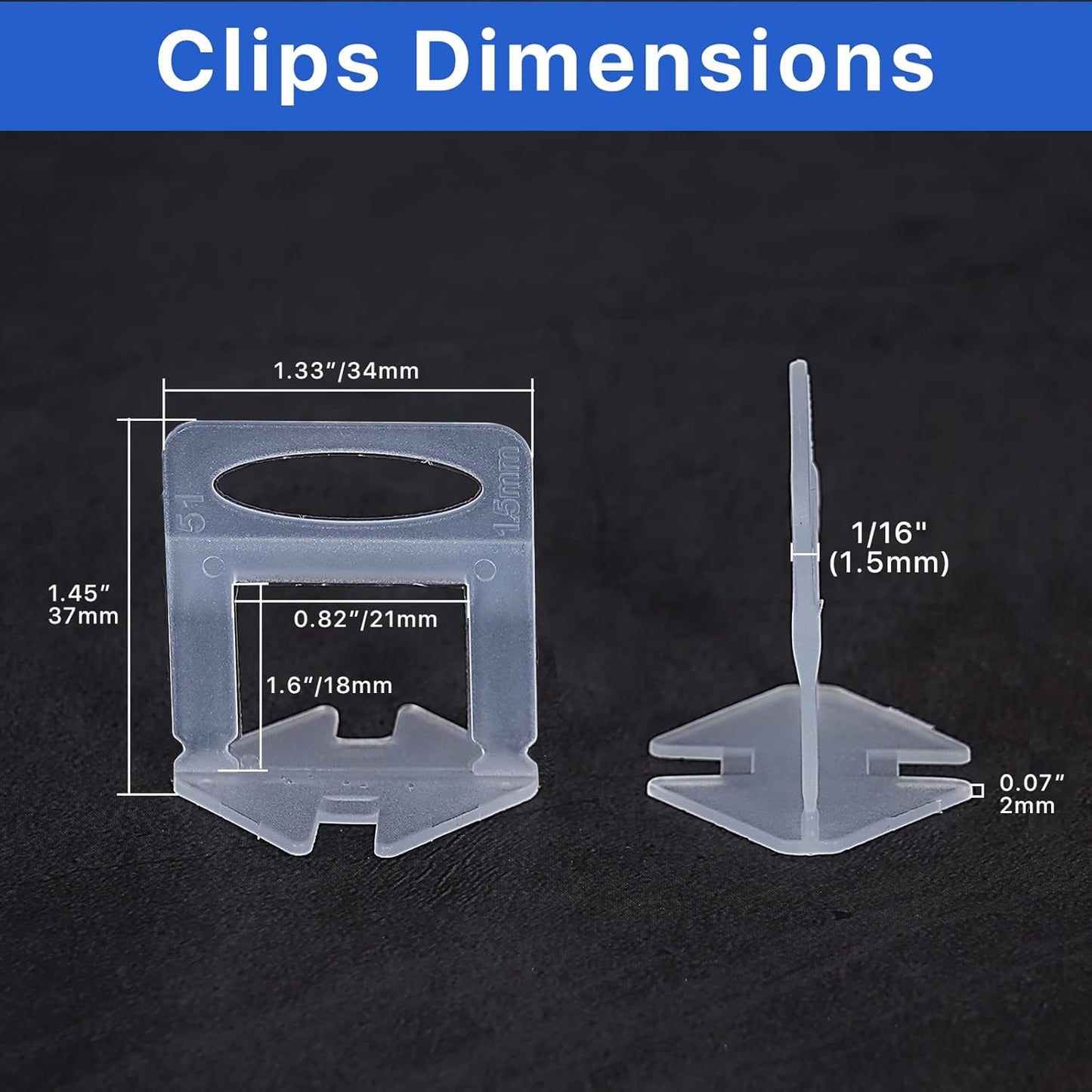 Tile Leveling System Clips Spacers Tile Leveler Clips DIY Tile Leveler Spacers 2100 Pcs 1/16" (1.5mm) for Professional Ceramic Tile and Stone Installation (2100 1/16")