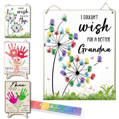 Dandelion DIY Custom Mothers Day Gift for Grandma Fingerprint Sign, Finger Prints Grandma Craft for Baby, First Mothers Day for Grandma, Memory Keepsake Kids Activity PreK Preschool (Wish Grandma)