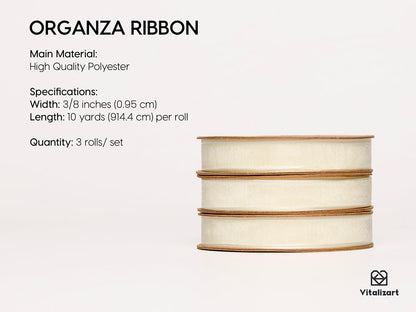 Vitalizart 3/8" x 30Yd Organza Ribbon Cream White Sheer Ribbons Set 10 Yd x 3 Rolls Ivory Handmade Eco-Friendly for Gift Wrapping Christmas Tree Crafts Bows Wedding Invitations Wreaths - Crafty Corner