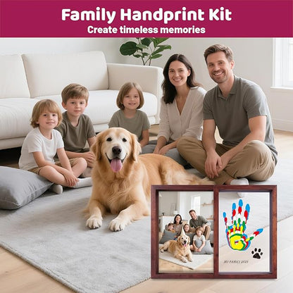 Family Handprint Kit, DIY Baby Hand and Footprint Handmade Keepsake Wooden Frame with 6 Non-Toxic Baby-Safe Paint, Family Gifts Ideas Gift for New Parents, Grandparents, Father's Day, Mother's Day