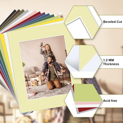 Egofine 14 Packs Picture Frame Mats, 11x14 Picture Mats for 8x10 Photos, Acid-Free Mixed Colors Pre-Cut Photo Board for Photos, Prints, Artworks