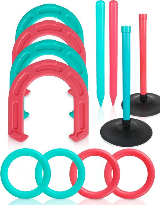 Giant Horseshoe Game Set for Adults and Family – 10" Oversized Lawn Toss Game with Jumbo Horseshoes, Rings, Stakes & Stands – Large Outdoor Yard Game for Backyard, Beach, Camping, Party Fun