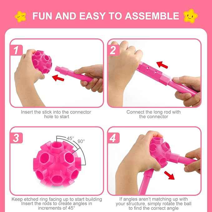 SpringFlower Fort Building Kit for Kids,STEM Construction Toys, Educational Gift for 4 5 6 7 8 9 10 11 12 Years Old Boys and Girls,Ultimate Creative Set for Indoor & Outdoors Activity,200 Pcs,Pink