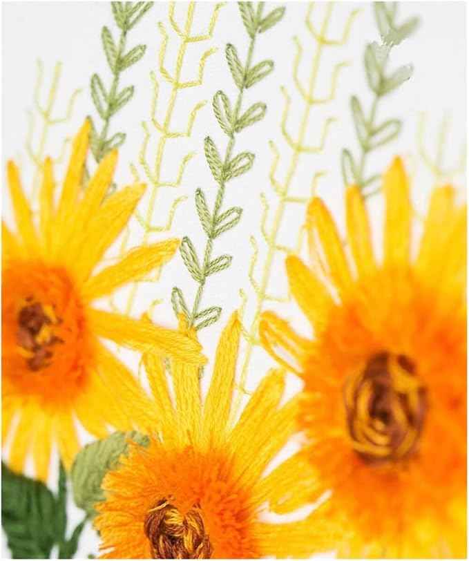 Act Iron Embroidery Starter Kit Full Range of Starter Including Instructions Stamped Cloth with Pattern Hoop Color Threads and Tools Crafts for Adults(Sunflower Florals)