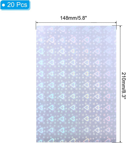 PATIKIL 8.3x5.8" Holographic Sticker Paper, 20Sheets A5 Polypropylene Self-Adhesive Transparent Waterproof Laminate Overlay Film for Photo Cards Scrapbook Decorations, Heart
