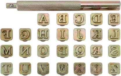 Yoption 27 Pieces Leathercarft Stamping Tool Set, 26 Letters Alphabet Stamps Steel Punch Tool 6mm+1 Stamping Handle for Leather Craft