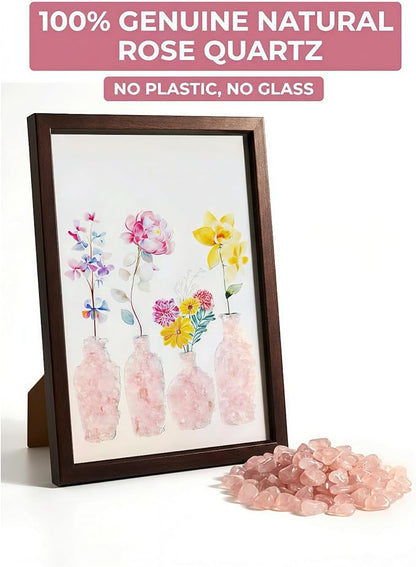Boohyjtong DIY Rose Quartz Crystal Art Kit - Natural Pink Gemstone Mosaic Wall Decor, Framed Floral Vase Craft for Adults, Healing Love Stone Gift for Her, Wedding & Home Decor (Includes A4 Frame)