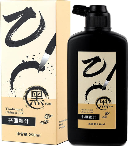 250 ML/8.8 OZ Calligraphy Ink - Versatile Elegance Chinese Brush Ink for Beginner Practice Traditional Art Works and Japanese Brush Black Ink - Crafty Corner