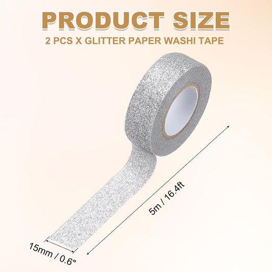 PATIKIL 2 Roll Glitter Paper Washi Tape, Washi Decorative Tape for Crafts, Silver