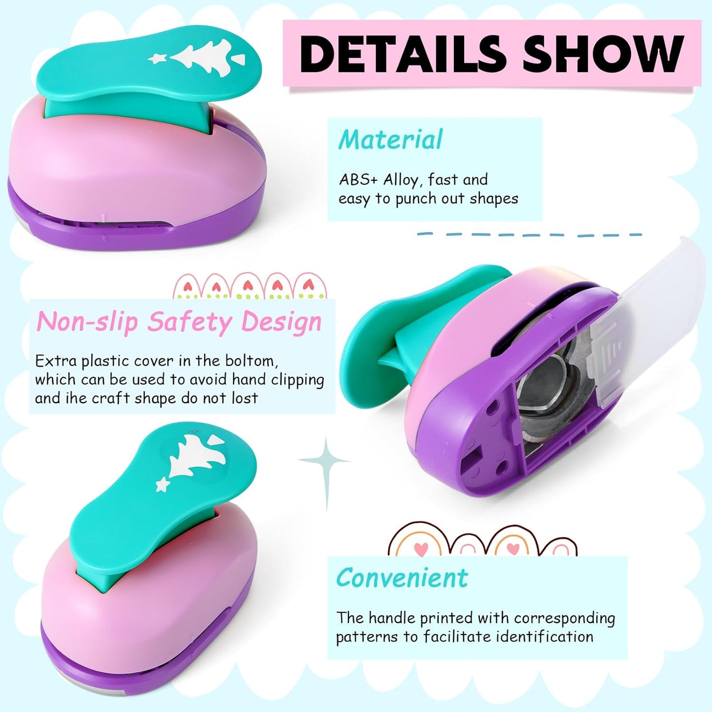 CHENGU 16 Pcs Craft Holes Punch Paper Punchers Scrapbook Punches with Craft Sticker Paper, Round, Star, Square, Heart, Flower, Wave Circle Shape (1 Inch,Christmas) - Crafty Corner