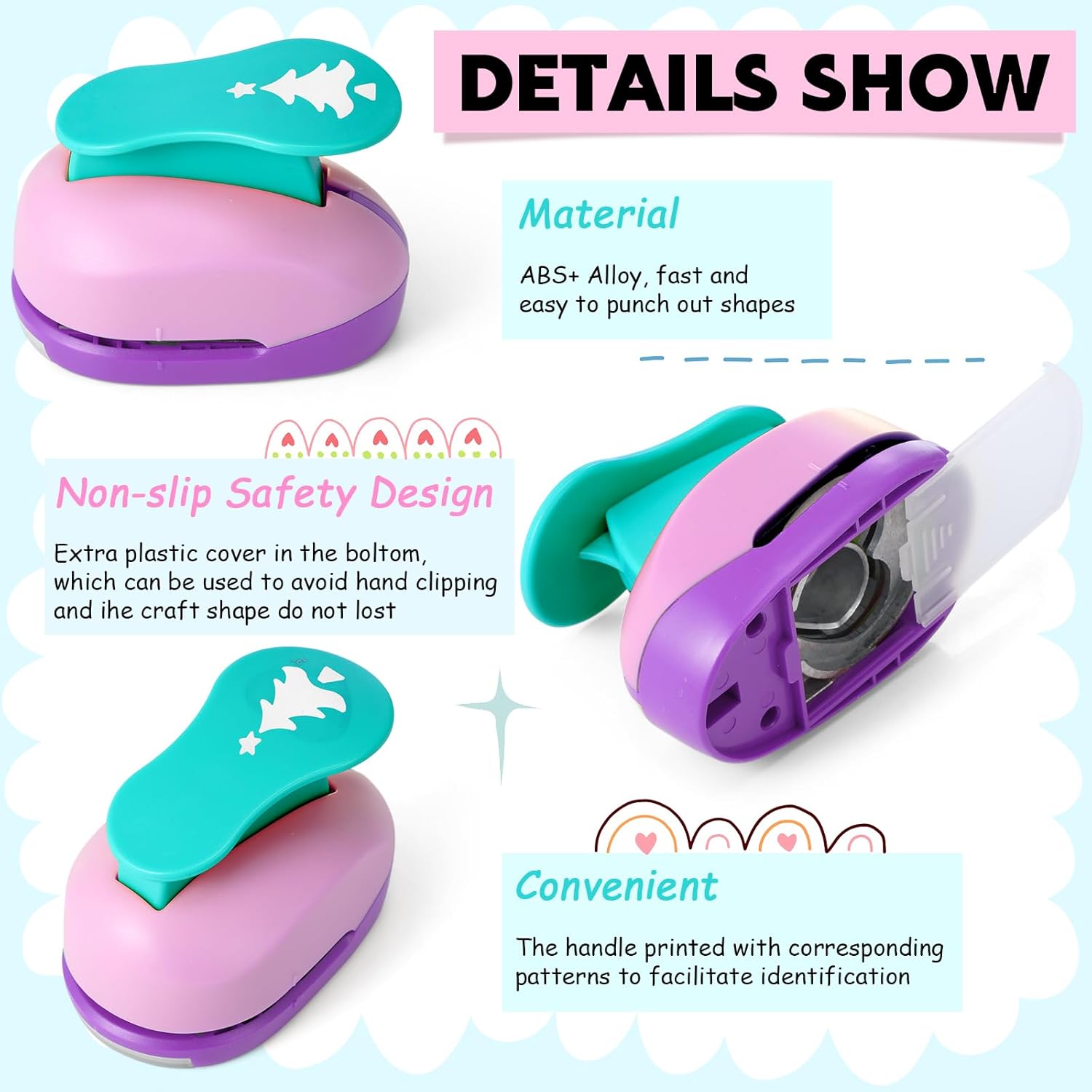 CHENGU 16 Pcs Craft Holes Punch Paper Punchers Scrapbook Punches with Craft Sticker Paper, Round, Star, Square, Heart, Flower, Wave Circle Shape (1 Inch,Christmas) - Crafty Corner