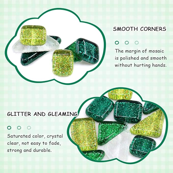 Swpeet Mixed Colors Shine Crystal Series Mosaic Tiles Assortment Kit, Square and Triangle Glitter Crystal Tiles Perfect for Home Decoration Crafts