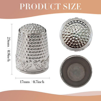 FR 4Pcs Sewing Thimbles, Metal Thimbles for Hand Sewing Finger Protector Knitting Needlework DIY Tools Silver