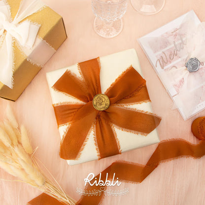 Ribbli Fall Chiffon Ribbon 1.5 inch x 30 Yard Handmade Silk, Cream/Beige/Terracotta Fringe Chiffon Ribbon for Wedding Invitations, Bridal Bouquets Wrapping, Flower Arrangement Decoration - Crafty Corner