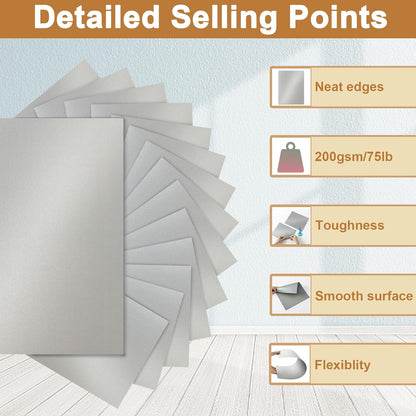 40 Sheets Silver Shimmer Cardstock 8.5 x 11 Metallic Paper, 75lb Thick Card Stock Cutting Paper for Greeting Cards, Card Making, Business Cards, Invitations, Scrapbooking