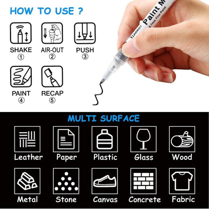TZARROT White Paint Pen, 8 Pack 0.7mm Acrylic Paint Pens with 2 White 2 Black 2 Gold 2 Silver Permanent Marker for Wood Rock Fabric Metal Plastic Ceramic Acrylic Markers Extra Fine Tip