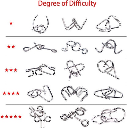 Ahyuan 15 Pieces IQ Test Mind Game Toys IQ Toys Brain Teaser Metal Wire Puzzles Magic Trick Toy Metal IQ Puzzle for Kids and Adults