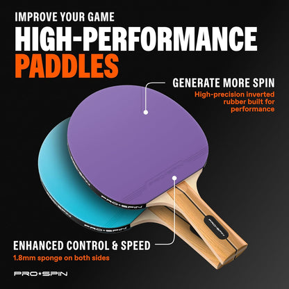 PRO SPIN Ping Pong Paddles - High-Performance Set with Premium Table Tennis Rackets, 3-Star Ping Pong Balls, Compact Storage Case | Professional Quality Ping Pong Paddle Set | Indoor & Outdoor Games