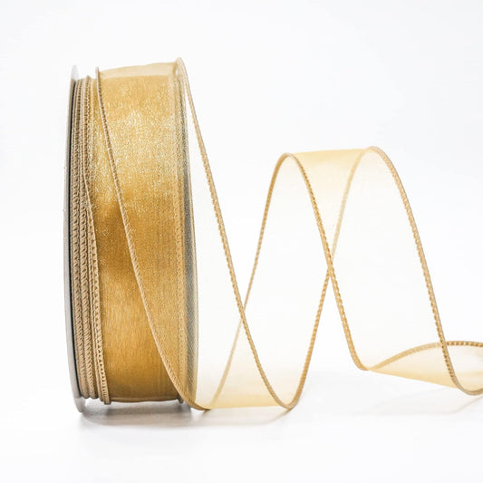 CT CRAFT LLC Sheer Organza Wired Ribbon 1.5" x 50Yards Tan (Gold) for Wedding Chair Bow Flora Bouquet Gift Wrapping Christmas Tree Home Decor Wreath - Crafty Corner
