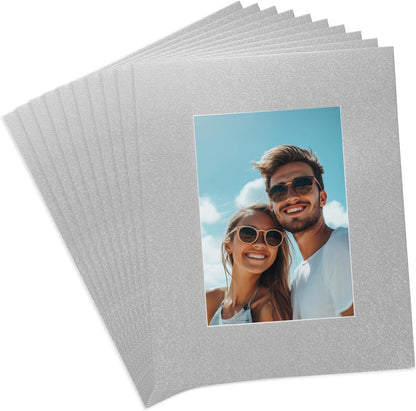 uxcell 10Pcs Picture Mats, 8 x 10 Mat Board Center for 5 x 7 Pictures Acid Free White Core Bevel Cut Frame Mattes for Display Art Measuring, Silver