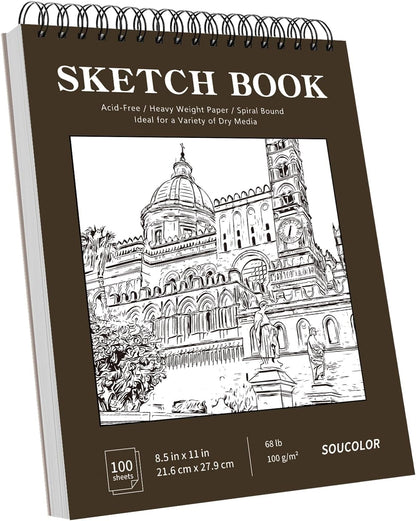 Soucolor Sketchbook 8.5x11 Hard Cover - 100 Sheets Spiral Bound Sketch Pad 8.5" x 11", 68lb/100gsm Thick Drawing Paper 8.5" x 11", Acid-Free Art Notebook for Kids Adults Classroom Teacher Must Have - Crafty Corner