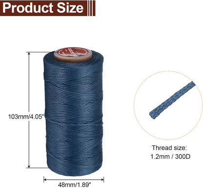 uxcell Flat Leather Sewing Waxed Thread, 140m / 153 Yards Polyester Wax String, 300D Wax Stitching Cord for Leather Crafts, Bookbinding, Bracelets Braided, Blue